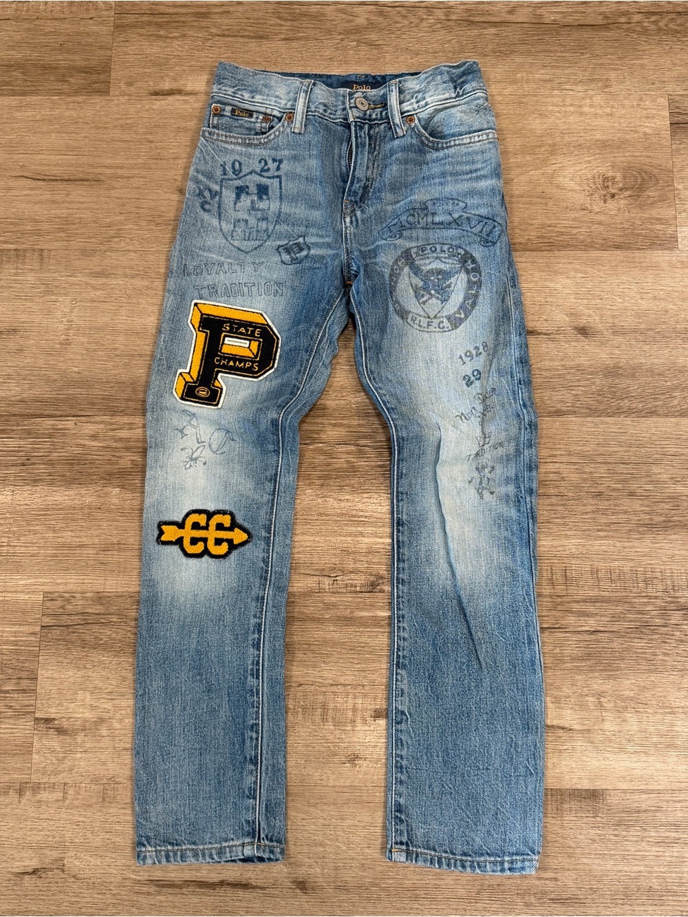 Polo Ralph Lauren The Sullivan Slim Varsity Embroidered Patch Jeans Boys Size 8